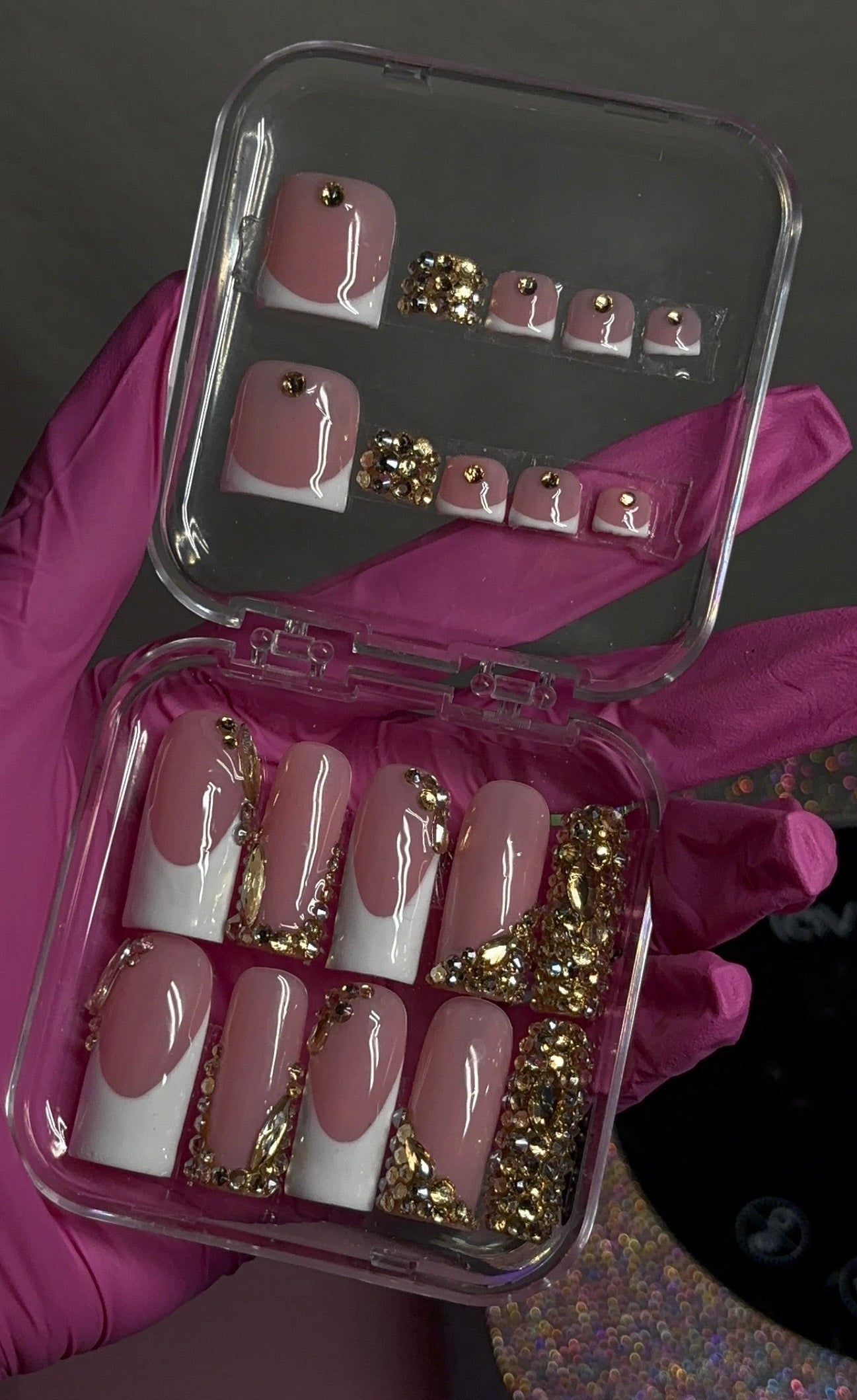 Matching White french tip bling set